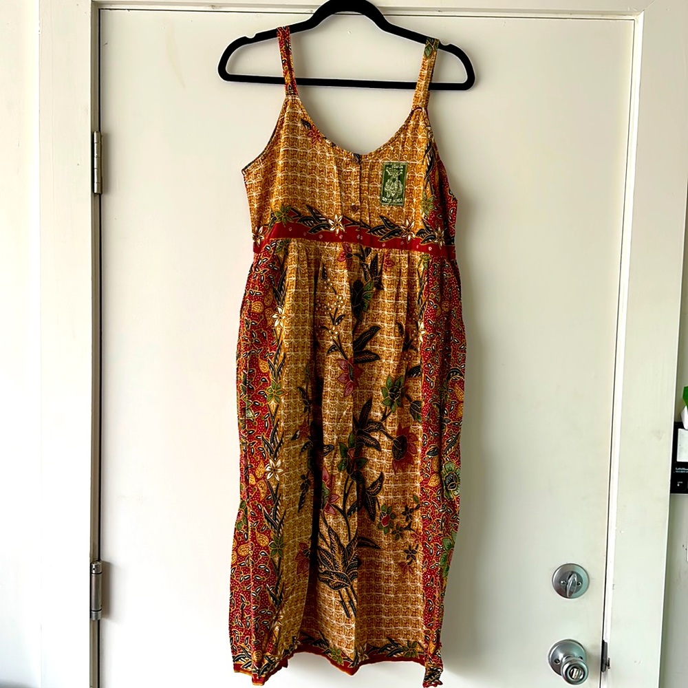 Southeast Asian Batik Style Print Sleeveless Cotton Dress Size Medium